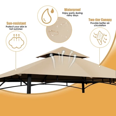 Costway 8' X 5' Outdoor Patio Barbecue Grill Gazebo W/ LED Lights 2-Tier Canopy Top Tan 7 Costway 8' X 5' Outdoor Patio Barbecue Grill Gazebo W/ LED Lights 2-Tier Canopy Top Tan - Image 7