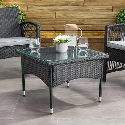 Parksville Rattan Side Table - Black - CorLiving 1 Parksville Rattan Side Table - Black - CorLiving
