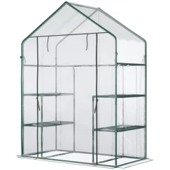 Outsunny 56" X 29" X 77" Mini Greenhouse, Walk-in Greenhouse, Garden Hot House With 4 Shelves, Roll-Up Door And Weatherized Cover, Deep Green -Quality Garden Outdoor Store GUEST 1c3c0386 f20c 4516 a509 74897e2ffd6a