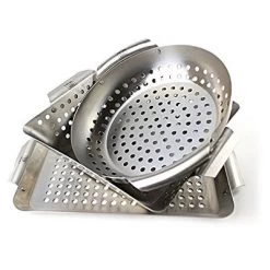 Yukon Glory Set Of 3 Professional Barbecue Mini Grilling Basket Set, Heavy Duty Stainless Steel Perforated Grill Baskets
