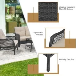 Costway 4PCS Patio Wicker Furniture Set Loveseat Sofa Coffee Table W/ Cushion -Quality Garden Outdoor Store GUEST 1d947fe1 48cc 46f0 813f 3c22dc5f27ee
