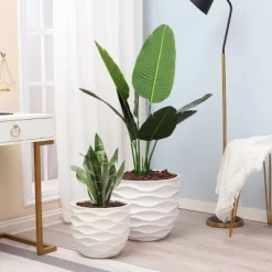 LuxenHome White MgO 15.2-Inch H Waves Design Round Planter -Quality Garden Outdoor Store GUEST 1eca67c2 a43e 4391 a42d a3ae4bf14939