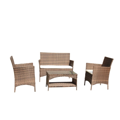 4pc Rattan Wicker Outdoor Lounge Chair With Cushions - Brown/Beige - GODEER 7 4pc Rattan Wicker Outdoor Lounge Chair With Cushions - Brown/Beige - GODEER - Image 7