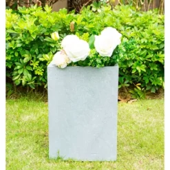 Medium Kante Lightweight Tall Outdoor Square Concrete Planter Slate Gray - Rosemead Home & Garden, Inc.