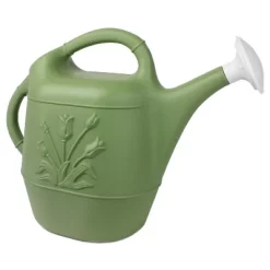 Union Products 63066 2 Gallon Plastic Indoor/Outdoor Watering Can W/ Tulip Design For Garden, Potted Plants, & Patio Pots, Sage Green Color, 2 Pack