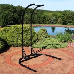 Sunnydaze Decor Sunnydaze Indoor/Outdoor Deluxe Powder-Coated Steel U-Shaped Hanging Egg Chair Loveseat Stand - 76" - Black