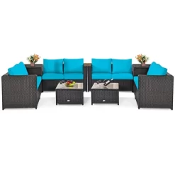 Costway 8PCS Outdoor Patio Rattan Furniture Set Cushioned Loveseat Storage Table RedNavy -Quality Garden Outdoor Store GUEST 207c599c 5e44 4d10 8351 02993742900d