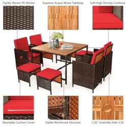 Costway 9PCS Patio Rattan Dining Set Cushioned Chairs Ottoman Wood Table Top WhiteRed 18 Costway 9PCS Patio Rattan Dining Set Cushioned Chairs Ottoman Wood Table Top WhiteRed -Quality Garden Outdoor Store GUEST 2090fc26 fc6f 4ba5 a602 7bb6ec4aa99a
