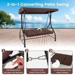 Costway 3-Seat Outdoor Converting Patio Swing Glider Adjustable Canopy Porch Swing Coffee/Black/Red -Quality Garden Outdoor Store GUEST 21701704 5893 4c69 8a3e 61667754bdfc