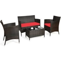 Tangkula 4-Piece Patio Rattan Wicker Conversation Furniture Set Sofa Chair Table Set -Quality Garden Outdoor Store GUEST 21b2075e 83a6 447b 8cee 6469829ea221