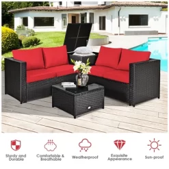 Costway 8PCS Outdoor Patio Rattan Furniture Set Cushioned Loveseat Storage Table RedNavy -Quality Garden Outdoor Store GUEST 2365950d 2574 4552 b13b 1ed665b039d2