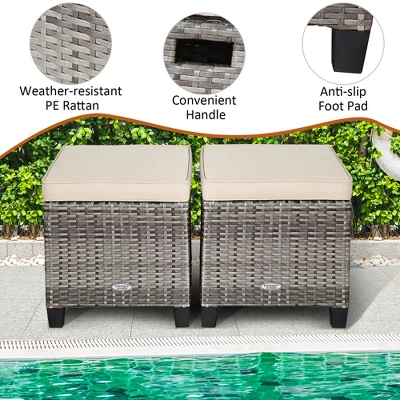 Costway 2PCS Patio Rattan Cushioned Ottoman Seat Foot Rest Table 7 Costway 2PCS Patio Rattan Cushioned Ottoman Seat Foot Rest Table - Image 7