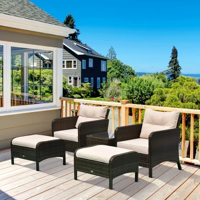 Outsunny 5 Piece Rattan Wicker Lounge Chair, Outdoor Patio Conversation Set With 2 Cushioned Chairs, 2 Ottomans & Tempered Glass Top Coffee Table 2 Outsunny 5 Piece Rattan Wicker Lounge Chair, Outdoor Patio Conversation Set With 2 Cushioned Chairs, 2 Ottomans & Tempered Glass Top Coffee Table - Image 2