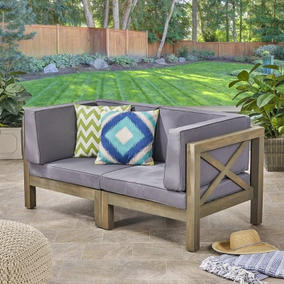 Brava 2pc Acacia Modular Loveseat - Gray/Dark Gray - Christopher Knight Home 1 Brava 2pc Acacia Modular Loveseat - Gray/Dark Gray - Christopher Knight Home