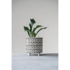 8" X 8" Round Stoneware Footed Planter Black/White - Storied Home