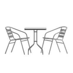 Flash Furniture Lila 23.5'' Square Glass Metal Table With 2 Metal Aluminum Slat Stack Chairs 24 Flash Furniture Lila 23.5'' Square Glass Metal Table With 2 Metal Aluminum Slat Stack Chairs -Quality Garden Outdoor Store GUEST 25d90ff4 ddfc 491b a1d5 94f360605547