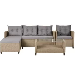 4pc Wicker Patio Conversation Set With Cushions - Beige/Brown - GODEER 19 4pc Wicker Patio Conversation Set With Cushions - Beige/Brown - GODEER -Quality Garden Outdoor Store GUEST 26881929 3a7b 4fe4 b91a 1f25c57096af