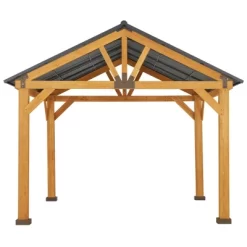 Outsunny 11x13 Hardtop Gazebo With Wooden Frame, Permanent Metal Roof Gazebo Canopy With Ceiling Hook For Garden, Patio, Backyard -Quality Garden Outdoor Store GUEST 26e6fb2e 40a8 4bba a3c0 52b55a17fa65
