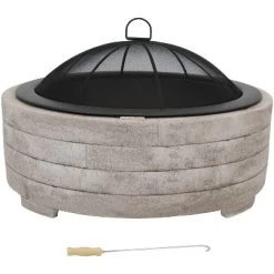 Sunnydaze Decor Sunnydaze Outdoor Large Round Faux Stone Fire Pit With Handles, Log Poker, And Spark Screen - 35" - Gray -Quality Garden Outdoor Store GUEST 2724574d 00a7 4116 ad90 65253f334eb0