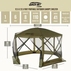CLAM Quick-Set Pavilion Portable Pop-Up Outdoor Camping Gazebo Screen Tent Sided Canopy Shelter With Ground Stakes & Carry Bag