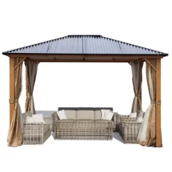 Aoodor Gazebo Polycarbonate Roof, Wooden Print Aluminum Frame With Mosquito Netting And Curtain 21 Aoodor Gazebo Polycarbonate Roof, Wooden Print Aluminum Frame With Mosquito Netting And Curtain -Quality Garden Outdoor Store GUEST 27ca5f56 ba5a 4ec7 ad74 ad8e20d0b858