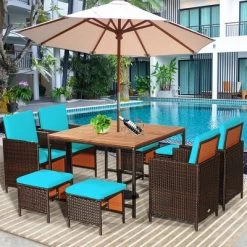 Costway 9PCS Patio Rattan Dining Set Cushioned Chairs Ottoman Wood Table Top WhiteRed 22 Costway 9PCS Patio Rattan Dining Set Cushioned Chairs Ottoman Wood Table Top WhiteRed -Quality Garden Outdoor Store GUEST 27da3d50 3764 4500 b5bc e2e00a5be070
