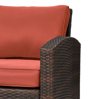 6pc Wicker Outdoor Conversation Set With Cushions & Ottomans - Orange - EDYO LIVING 5 6pc Wicker Outdoor Conversation Set With Cushions & Ottomans - Orange - EDYO LIVING - Image 5