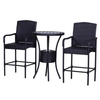 Outsunny Rattan Wicker Bar Set For 3 PCS With Ice Buckets, Patio Furniture With 1 Bar Table And 2 Bar Stools For Poolside, Backyard, Porches 3 Outsunny Rattan Wicker Bar Set For 3 PCS With Ice Buckets, Patio Furniture With 1 Bar Table And 2 Bar Stools For Poolside, Backyard, Porches - Image 3