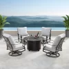 5pc Outdoor Dining Set With 44" Round Fire Table, 4 Deep Seating Swivel Rocking Chairs & Table Fabric Covers - Gray/Copper - Oakland Living