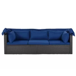 4pc Outdoor Wicker Rectangle Daybed With Canopy & Cushions - Blue - GODEER -Quality Garden Outdoor Store GUEST 2a0f8683 7145 4b24 9b42 a625853962b7