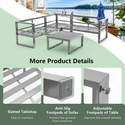 Costway 4PCS Patio Furniture Set Aluminum Frame Loveseat Coffee Table Cushions Deck Grey 8 Costway 4PCS Patio Furniture Set Aluminum Frame Loveseat Coffee Table Cushions Deck Grey - Image 8