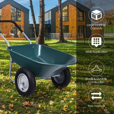 Costway 2 Tire Wheelbarrow Cart Heavy-duty Dolly Utility Cart Green 4 Costway 2 Tire Wheelbarrow Cart Heavy-duty Dolly Utility Cart Green - Image 4