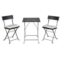 3pc Wicker Folding Outdoor Bistro Set With Cushions - Black/Beige - GODEER -Quality Garden Outdoor Store GUEST 2b8f84d9 6fd4 4e8c a522 134a462dee92