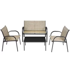 Costway 4 PCS Patio Furniture Set Sofa Coffee Table Steel Frame Garden Brown -Quality Garden Outdoor Store GUEST 2bd2edb6 d9db 4d20 89a2 3d40b1e8d810