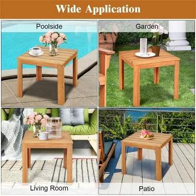 Costway Wooden Square Side End Table Patio Coffee Bistro Table Indoor Outdoor Natural 6 Costway Wooden Square Side End Table Patio Coffee Bistro Table Indoor Outdoor Natural - Image 6