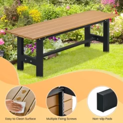 Costway 2PCS Outdoor HDPE Bench With Metal Frame 47'' X 14'' X 16'' For Yard Garden Brown/Black/Gray -Quality Garden Outdoor Store GUEST 2c1d17cd dac9 4880 80a3 a29cb0183a1e
