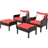 Costway 5 PCS Patio Rattan Furniture Set Sofa Ottoman Table W/Cushion Garden Red