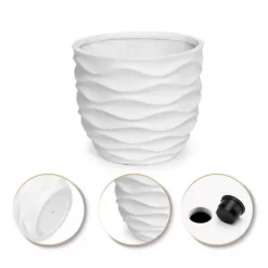 LuxenHome White MgO 15.2-Inch H Waves Design Round Planter -Quality Garden Outdoor Store GUEST 2cbe4b3e 6fc0 45c9 8afa fcce2ca58c53