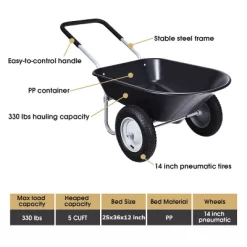 Costway 2 Tire Wheelbarrow Cart Heavy-duty Dolly Utility Cart Black -Quality Garden Outdoor Store GUEST 2cdf718b 15de 474b a9b6 d8293d2eb24a