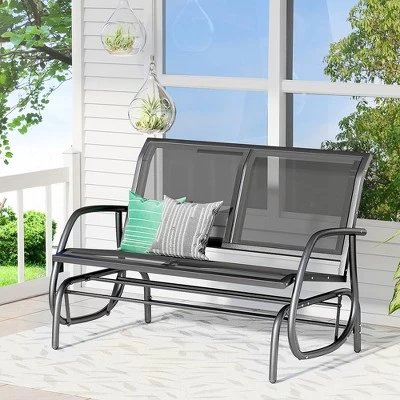 Outsunny 2-Person Outdoor Glider Bench Patio Double Swing Rocking Chair Loveseat W/Power Coated Steel Frame For Backyard Garden Porch 2 Outsunny 2-Person Outdoor Glider Bench Patio Double Swing Rocking Chair Loveseat W/Power Coated Steel Frame For Backyard Garden Porch - Image 2