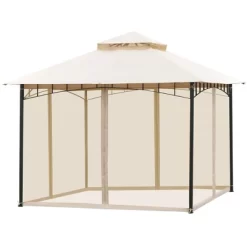 Outsunny 10'x10' Outdoor Patio Gazebo Canopy Metal Canopy Tent With 2-Tier Roof And Mesh Netting For Backyard -Quality Garden Outdoor Store GUEST 2f837f7e db26 4828 ab4d daf0202ae2ed