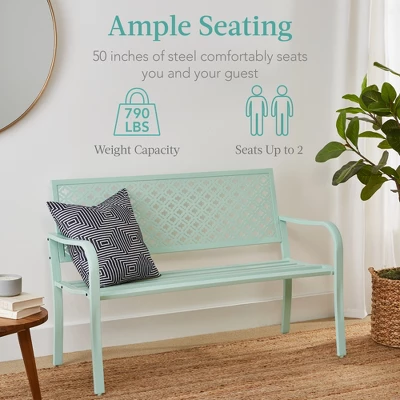 Best Choice Products Indoor Outdoor Steel Garden Bench W/ Geometric Backrest, Foot Levelers 2 Best Choice Products Indoor Outdoor Steel Garden Bench W/ Geometric Backrest, Foot Levelers - Image 2