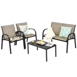 Costway 4 PCS Patio Furniture Set Sofa Coffee Table Steel Frame Garden Brown -Quality Garden Outdoor Store GUEST 31daee7e 887a 4cc6 91de ed4092a7882b