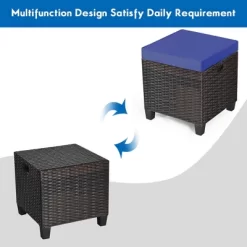 Costway 2PCS Patio Rattan Ottoman Cushioned Seat Foot Rest Coffee Table Furniture Garden Navy -Quality Garden Outdoor Store GUEST 320035b1 509c 4c67 be09 3d5fa853bd7f