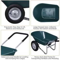 Costway 2 Tire Wheelbarrow Cart Heavy-duty Dolly Utility Cart Green 15 Costway 2 Tire Wheelbarrow Cart Heavy-duty Dolly Utility Cart Green -Quality Garden Outdoor Store GUEST 3229149d 93c6 4d3e b029 a6566a1b2af8