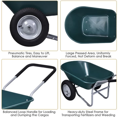 Costway 2 Tire Wheelbarrow Cart Heavy-duty Dolly Utility Cart Green 7 Costway 2 Tire Wheelbarrow Cart Heavy-duty Dolly Utility Cart Green - Image 7