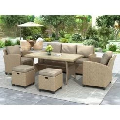 6pc Outdoor Wicker Conversation Set With Arm Chairs, Sofa, Ottomans & Coffee Table - Brown - GODEER -Quality Garden Outdoor Store GUEST 32350390 f05a 498b 833b 079d2641525a