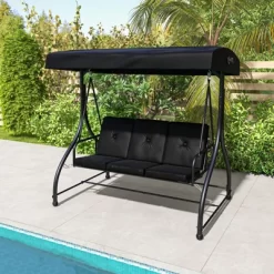 Costway 3-Seat Outdoor Converting Patio Swing Glider Adjustable Canopy Porch Swing Coffee/Black/Red -Quality Garden Outdoor Store GUEST 325fdada 4c67 4a6a a67d b3f11b2b1586