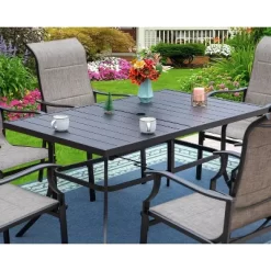 7pc Patio Dining Set With Rectangle Table With 2.6" Umbrella Hole & Sling Arm Chairs - Captiva Designs 12 7pc Patio Dining Set With Rectangle Table With 2.6" Umbrella Hole & Sling Arm Chairs - Captiva Designs -Quality Garden Outdoor Store GUEST 32d5e29c 7b51 4d01 88d1 6dbf1e1c9dbe