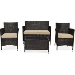 Tangkula 4-Piece Patio Rattan Wicker Conversation Furniture Set Sofa Chair Table Set -Quality Garden Outdoor Store GUEST 3309db2e cd3a 4e44 a2b6 c141532045cc